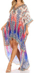 Vestido Sakkas Laisson Flowy Hi-Lo Caftán con diamantes de imitación, cuello en V, corte cuadrado, para cubrir la parte superior