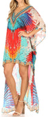 Vestido Sakkas Laisson Flowy Hi-Lo Caftán con diamantes de imitación, cuello en V, corte cuadrado, para cubrir la parte superior