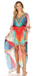 Vestido Sakkas Laisson Flowy Hi-Lo Caftán con diamantes de imitación, cuello en V, corte cuadrado, para cubrir la parte superior