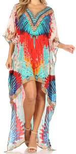 Vestido Sakkas Laisson Flowy Hi-Lo Caftán con diamantes de imitación, cuello en V, corte cuadrado, para cubrir la parte superior