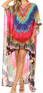 Vestido Sakkas Laisson Flowy Hi-Lo Caftán con diamantes de imitación, cuello en V, corte cuadrado, para cubrir la parte superior