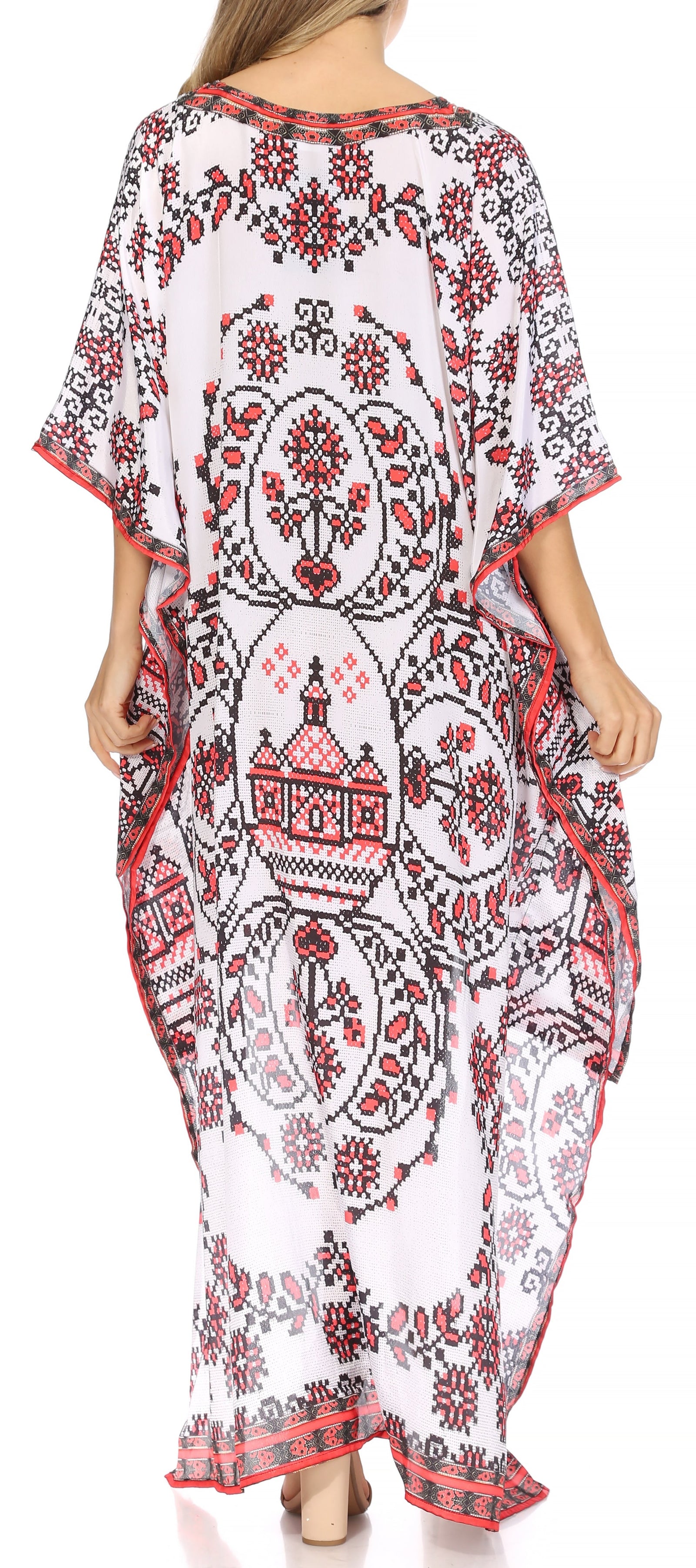 Vestido Sakkas Laisson Flowy Hi-Lo Caftán con diamantes de imitación, cuello en V, corte cuadrado, para cubrir la parte superior