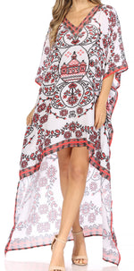Vestido Sakkas Laisson Flowy Hi-Lo Caftán con diamantes de imitación, cuello en V, corte cuadrado, para cubrir la parte superior