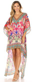 Vestido Sakkas Laisson Flowy Hi-Lo Caftán con diamantes de imitación, cuello en V, corte cuadrado, para cubrir la parte superior
