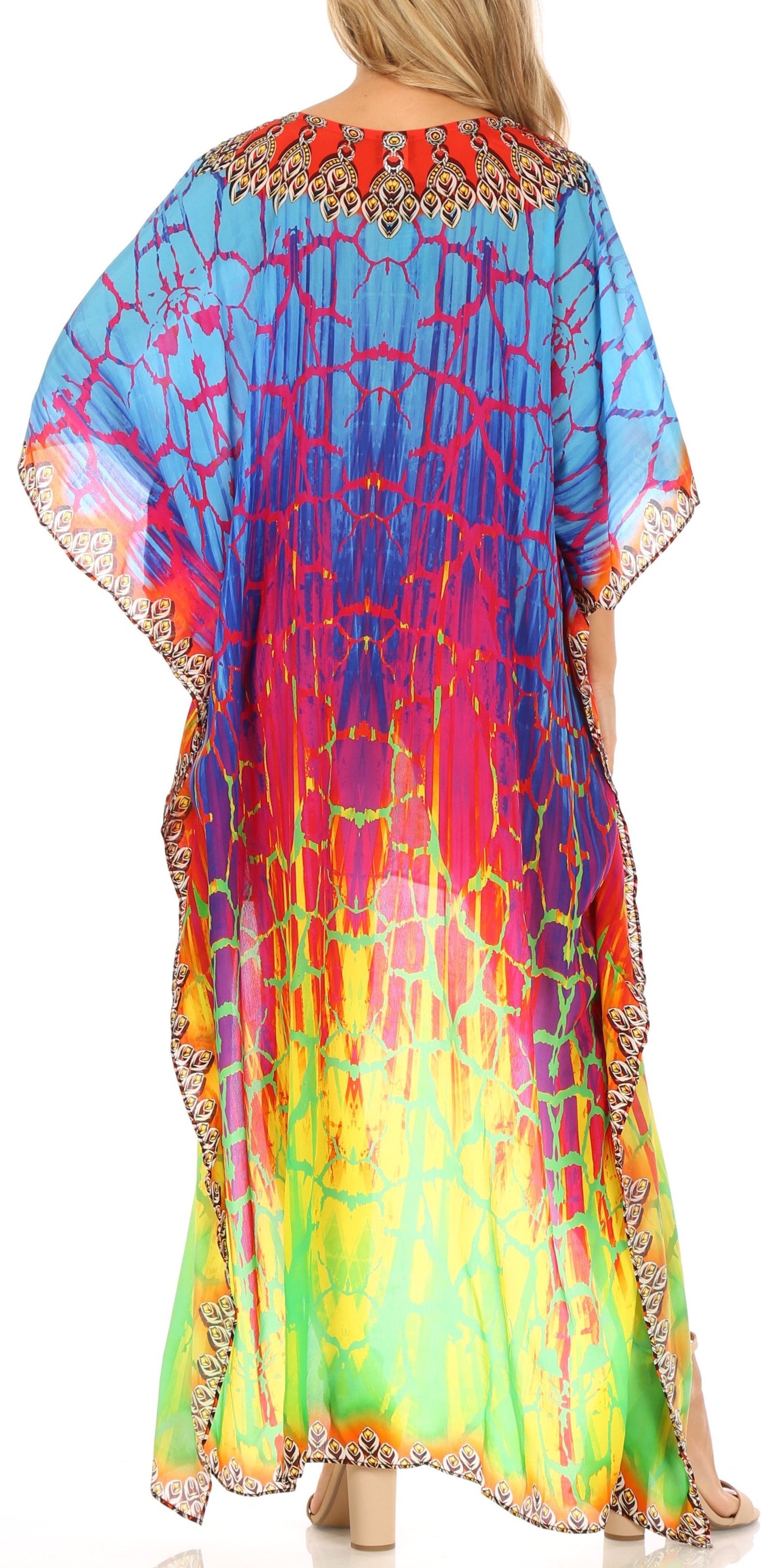 Vestido Sakkas Laisson Flowy Hi-Lo Caftán con diamantes de imitación, cuello en V, corte cuadrado, para cubrir la parte superior