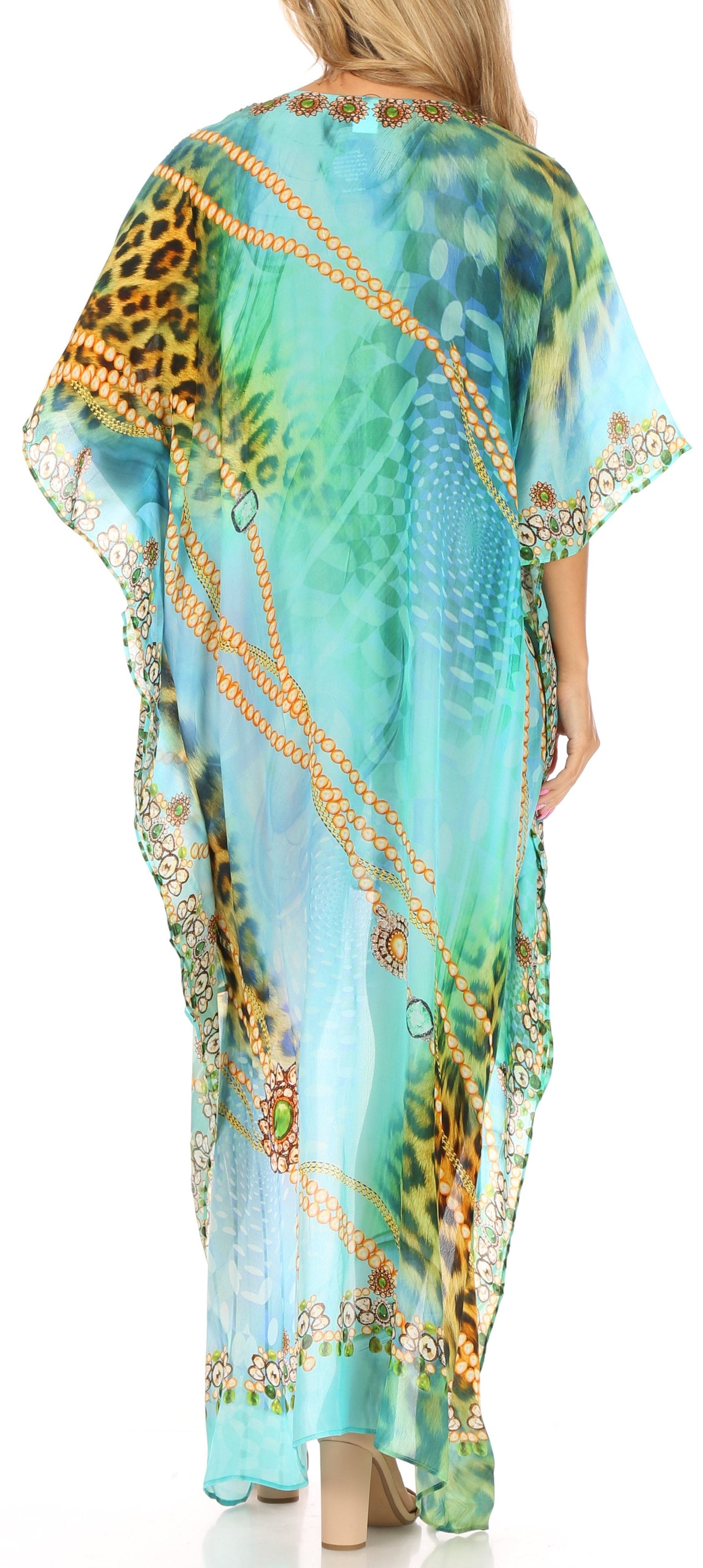 Vestido Sakkas Laisson Flowy Hi-Lo Caftán con diamantes de imitación, cuello en V, corte cuadrado, para cubrir la parte superior