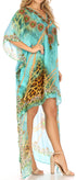 Vestido Sakkas Laisson Flowy Hi-Lo Caftán con diamantes de imitación, cuello en V, corte cuadrado, para cubrir la parte superior