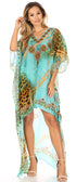 Vestido Sakkas Laisson Flowy Hi-Lo Caftán con diamantes de imitación, cuello en V, corte cuadrado, para cubrir la parte superior