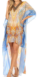 Vestido Sakkas Laisson Flowy Hi-Lo Caftán con diamantes de imitación, cuello en V, corte cuadrado, para cubrir la parte superior