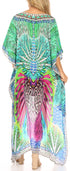 Vestido Sakkas Laisson Flowy Hi-Lo Caftán con diamantes de imitación, cuello en V, corte cuadrado, para cubrir la parte superior