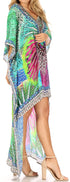 Vestido Sakkas Laisson Flowy Hi-Lo Caftán con diamantes de imitación, cuello en V, corte cuadrado, para cubrir la parte superior