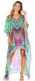 Vestido Sakkas Laisson Flowy Hi-Lo Caftán con diamantes de imitación, cuello en V, corte cuadrado, para cubrir la parte superior