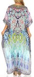 Vestido Sakkas Laisson Flowy Hi-Lo Caftán con diamantes de imitación, cuello en V, corte cuadrado, para cubrir la parte superior