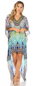 Vestido Sakkas Laisson Flowy Hi-Lo Caftán con diamantes de imitación, cuello en V, corte cuadrado, para cubrir la parte superior