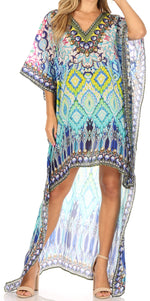 Vestido Sakkas Laisson Flowy Hi-Lo Caftán con diamantes de imitación, cuello en V, corte cuadrado, para cubrir la parte superior