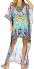 Vestido Sakkas Laisson Flowy Hi-Lo Caftán con diamantes de imitación, cuello en V, corte cuadrado, para cubrir la parte superior