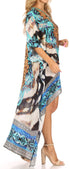 Vestido Sakkas Laisson Flowy Hi-Lo Caftán con diamantes de imitación, cuello en V, corte cuadrado, para cubrir la parte superior