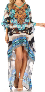 Vestido Sakkas Laisson Flowy Hi-Lo Caftán con diamantes de imitación, cuello en V, corte cuadrado, para cubrir la parte superior