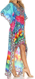 Vestido Sakkas Laisson Flowy Hi-Lo Caftán con diamantes de imitación, cuello en V, corte cuadrado, para cubrir la parte superior