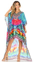 Vestido Sakkas Laisson Flowy Hi-Lo Caftán con diamantes de imitación, cuello en V, corte cuadrado, para cubrir la parte superior