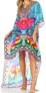 Vestido Sakkas Laisson Flowy Hi-Lo Caftán con diamantes de imitación, cuello en V, corte cuadrado, para cubrir la parte superior