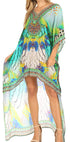 Vestido Sakkas Laisson Flowy Hi-Lo Caftán con diamantes de imitación, cuello en V, corte cuadrado, para cubrir la parte superior