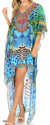 Vestido Sakkas Laisson Flowy Hi-Lo Caftán con diamantes de imitación, cuello en V, corte cuadrado, para cubrir la parte superior