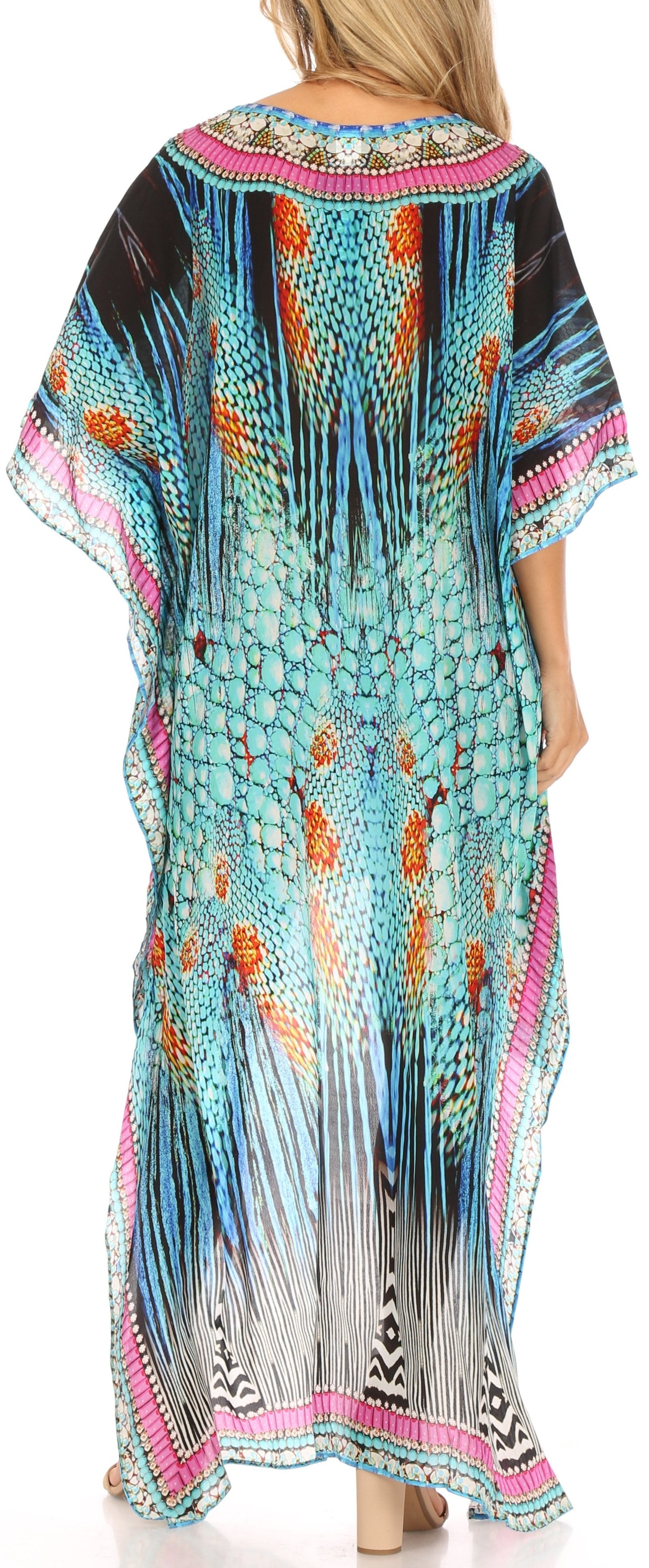 Vestido Sakkas Laisson Flowy Hi-Lo Caftán con diamantes de imitación, cuello en V, corte cuadrado, para cubrir la parte superior