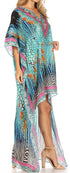 Vestido Sakkas Laisson Flowy Hi-Lo Caftán con diamantes de imitación, cuello en V, corte cuadrado, para cubrir la parte superior