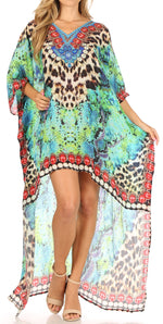 Vestido Sakkas Laisson Flowy Hi-Lo Caftán con diamantes de imitación, cuello en V, corte cuadrado, para cubrir la parte superior