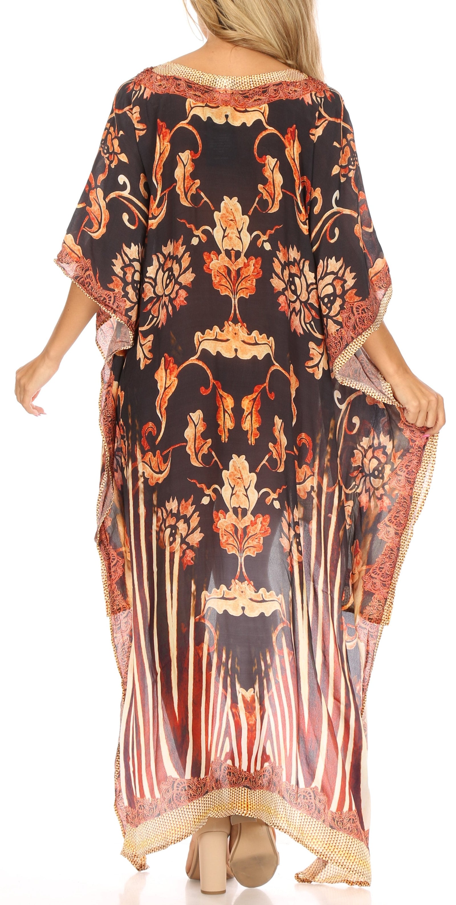 Vestido Sakkas Laisson Flowy Hi-Lo Caftán con diamantes de imitación, cuello en V, corte cuadrado, para cubrir la parte superior