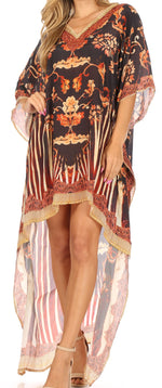 Vestido Sakkas Laisson Flowy Hi-Lo Caftán con diamantes de imitación, cuello en V, corte cuadrado, para cubrir la parte superior