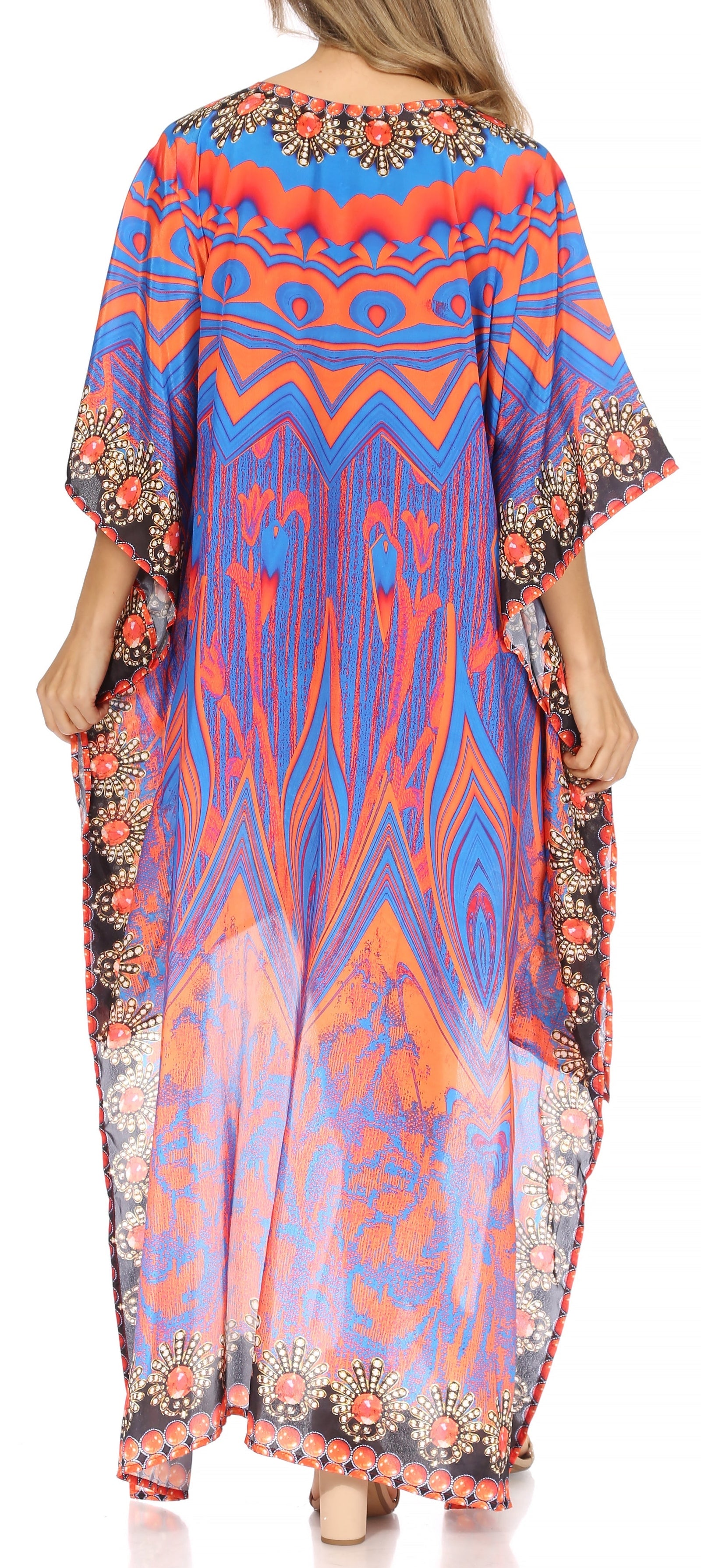 Vestido Sakkas Laisson Flowy Hi-Lo Caftán con diamantes de imitación, cuello en V, corte cuadrado, para cubrir la parte superior