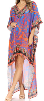 Vestido Sakkas Laisson Flowy Hi-Lo Caftán con diamantes de imitación, cuello en V, corte cuadrado, para cubrir la parte superior
