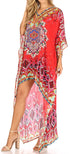 Vestido Sakkas Laisson Flowy Hi-Lo Caftán con diamantes de imitación, cuello en V, corte cuadrado, para cubrir la parte superior