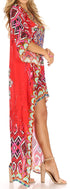 Vestido Sakkas Laisson Flowy Hi-Lo Caftán con diamantes de imitación, cuello en V, corte cuadrado, para cubrir la parte superior