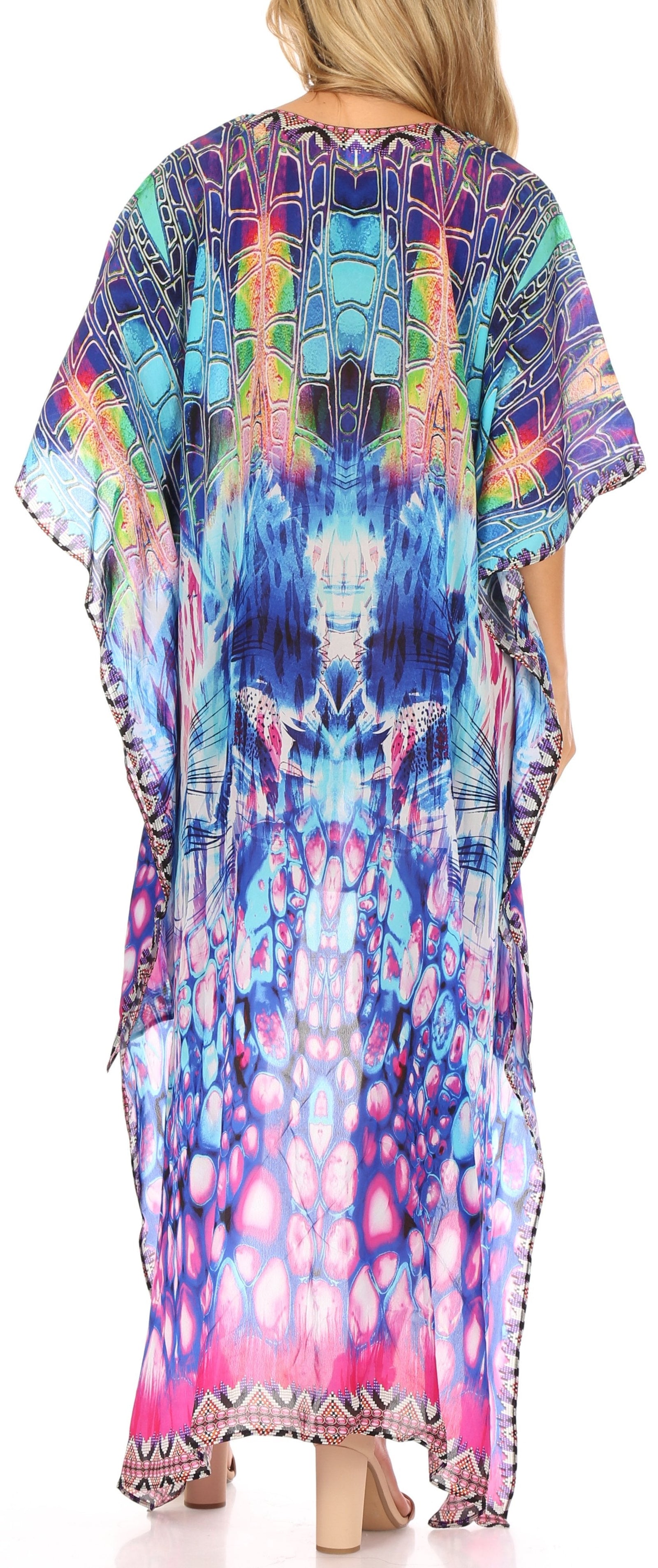 Vestido Sakkas Laisson Flowy Hi-Lo Caftán con diamantes de imitación, cuello en V, corte cuadrado, para cubrir la parte superior