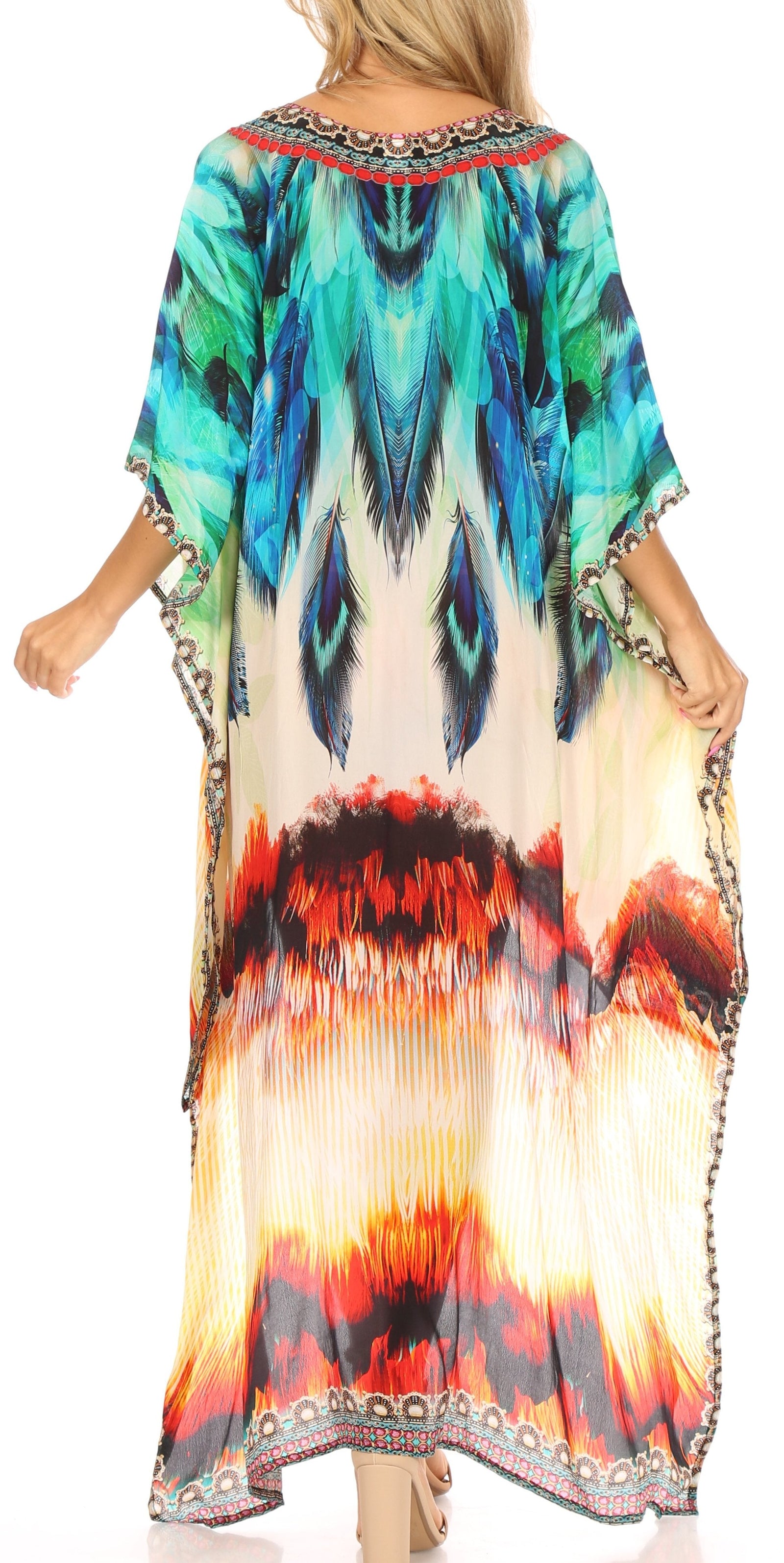 Vestido Sakkas Laisson Flowy Hi-Lo Caftán con diamantes de imitación, cuello en V, corte cuadrado, para cubrir la parte superior