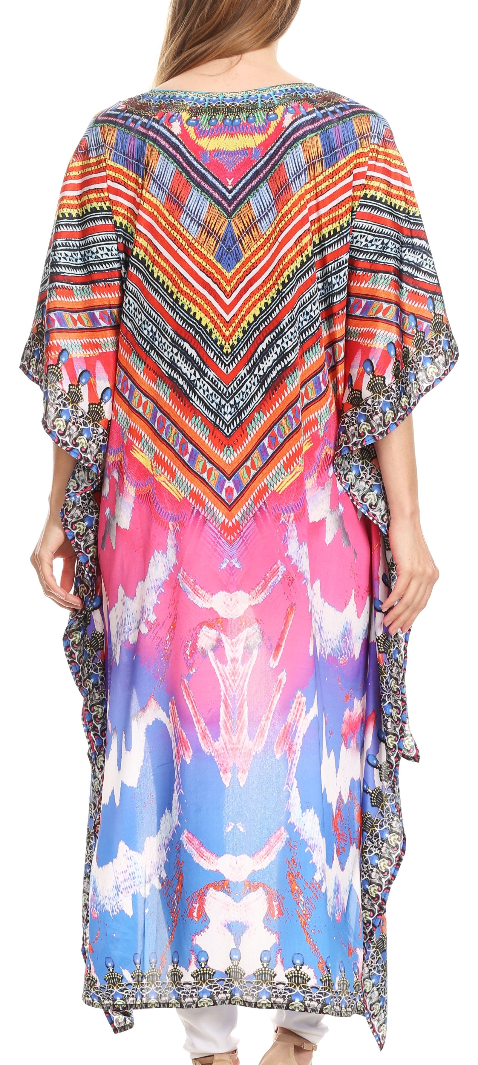 Vestido Sakkas Laisson Flowy Hi-Lo Caftán con diamantes de imitación, cuello en V, corte cuadrado, para cubrir la parte superior
