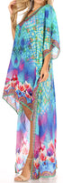 Vestido Sakkas Laisson Flowy Hi-Lo Caftán con diamantes de imitación, cuello en V, corte cuadrado, para cubrir la parte superior