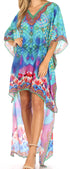 Vestido Sakkas Laisson Flowy Hi-Lo Caftán con diamantes de imitación, cuello en V, corte cuadrado, para cubrir la parte superior