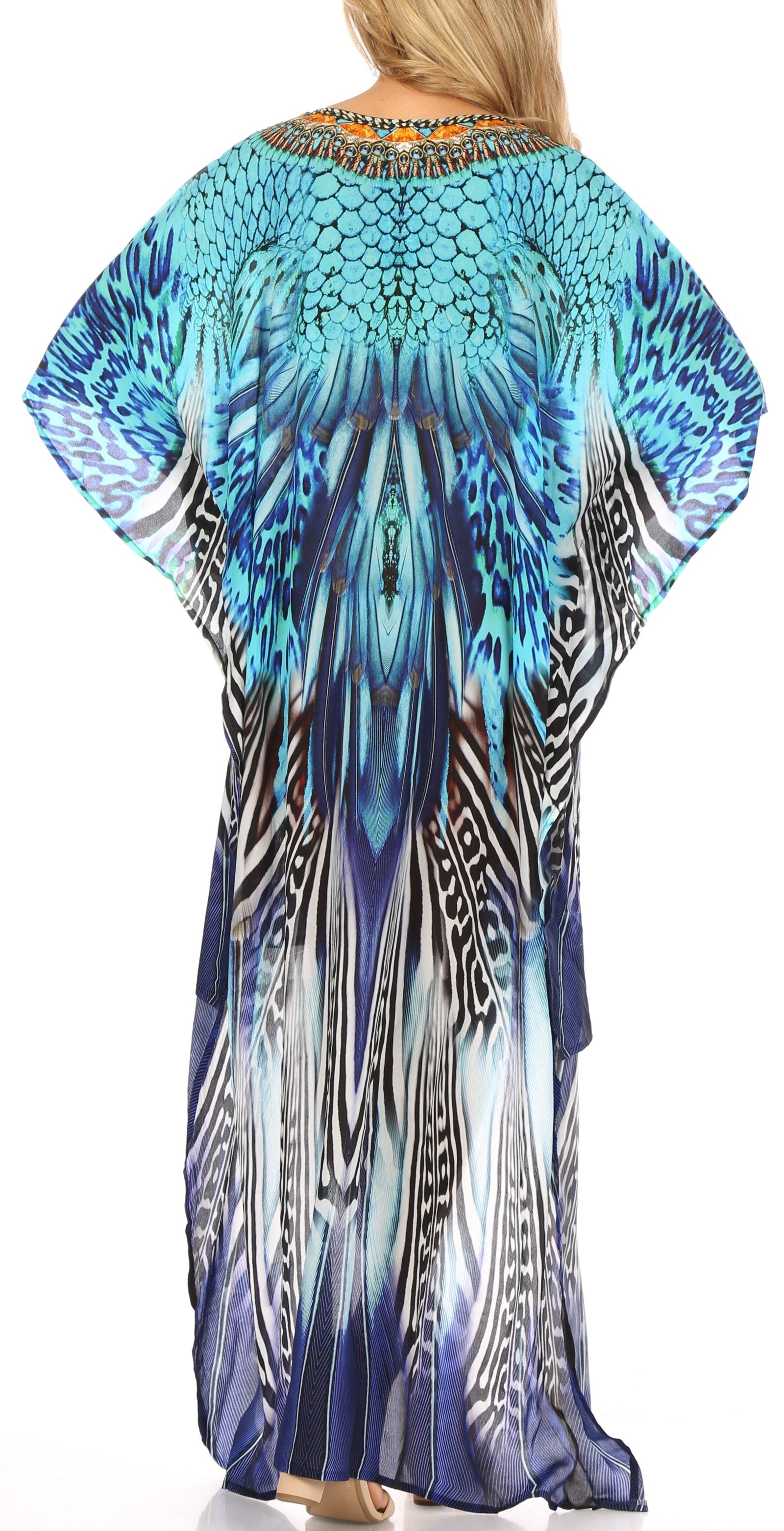 Vestido Sakkas Laisson Flowy Hi-Lo Caftán con diamantes de imitación, cuello en V, corte cuadrado, para cubrir la parte superior