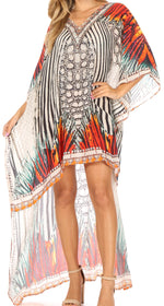 Vestido Sakkas Laisson Flowy Hi-Lo Caftán con diamantes de imitación, cuello en V, corte cuadrado, para cubrir la parte superior
