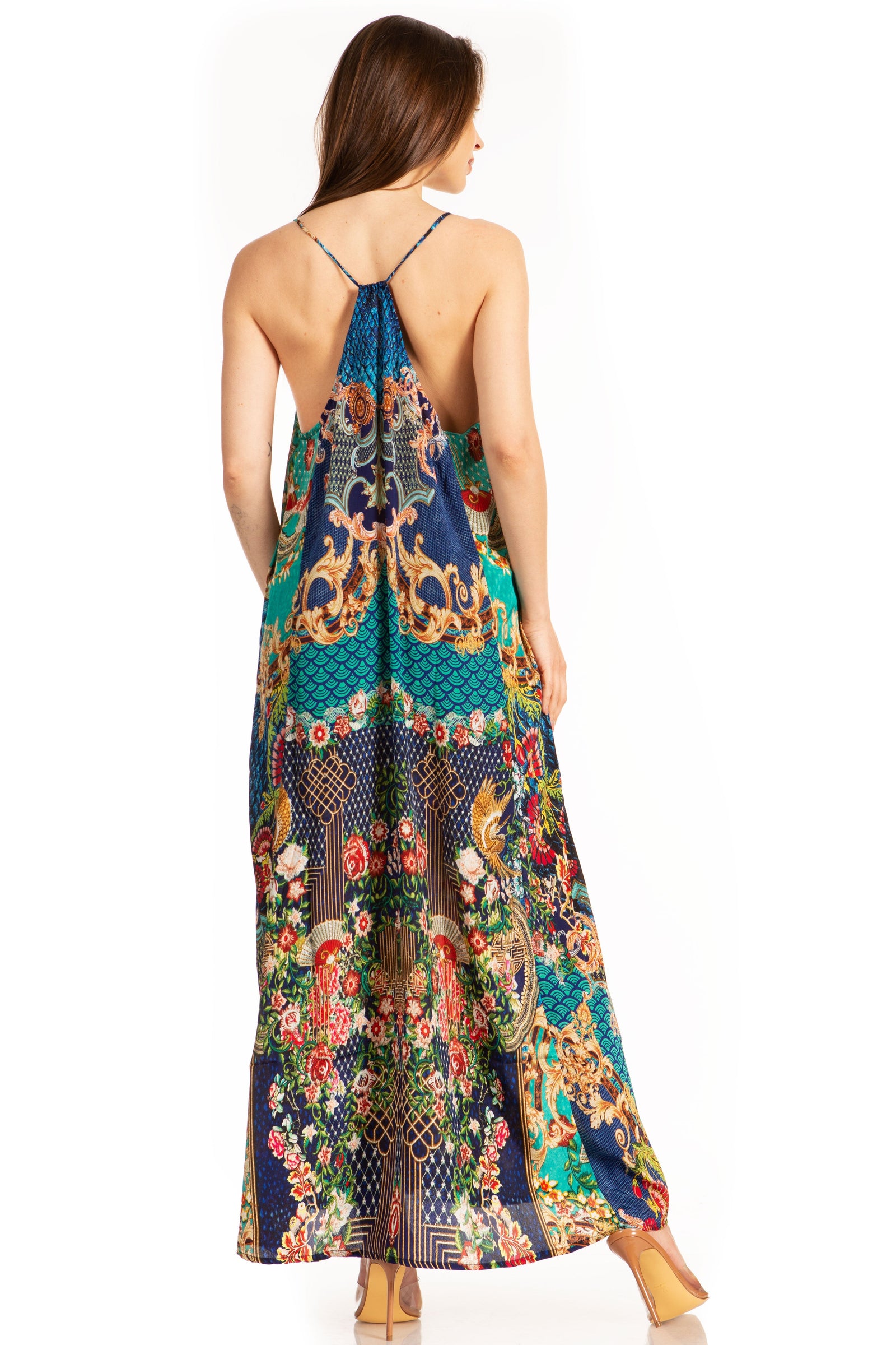 Vestido largo informal de verano con cuello en V y tirantes finos para mujer de Sakkas Sofia