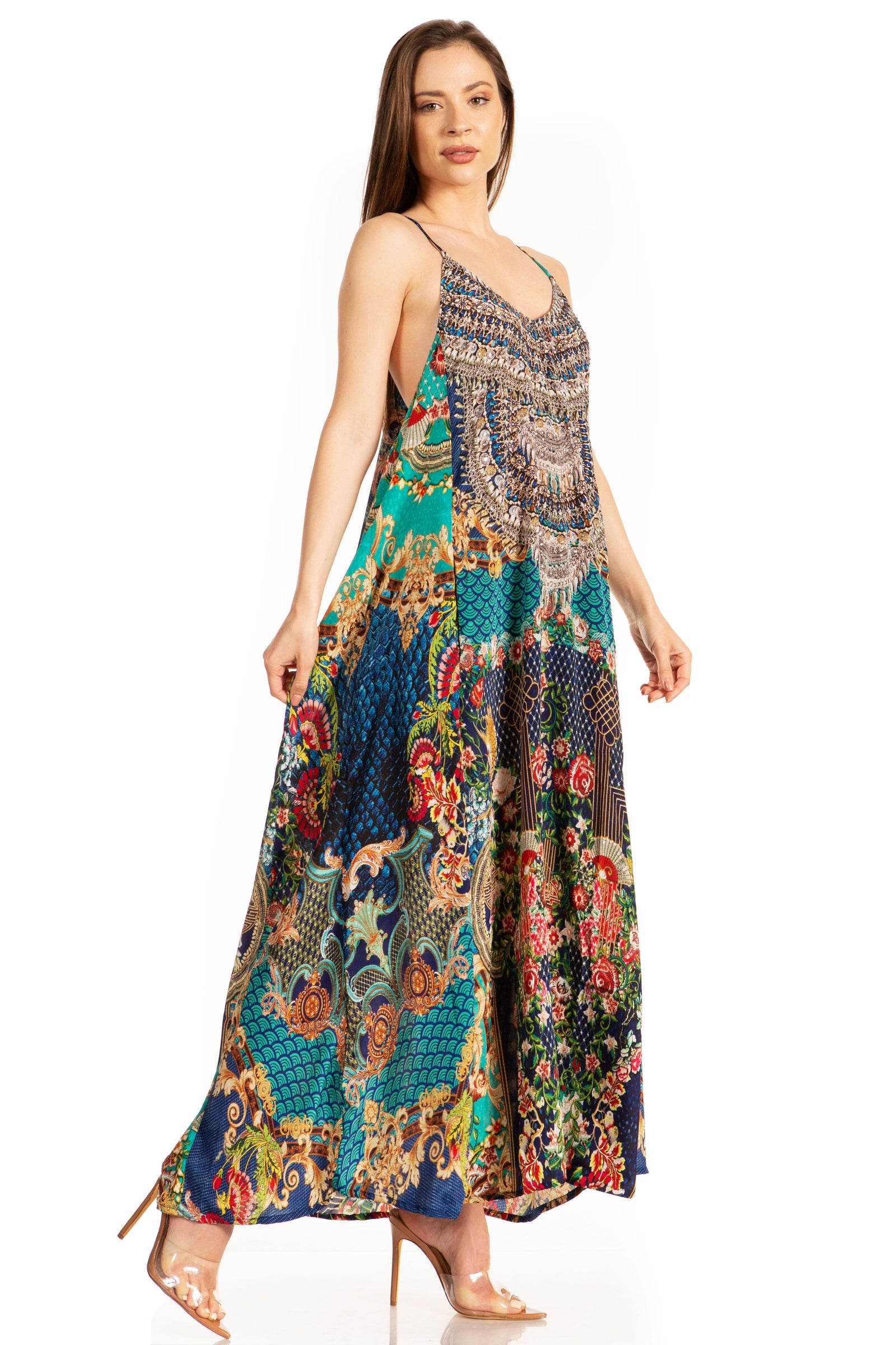 Vestido largo informal de verano con cuello en V y tirantes finos para mujer de Sakkas Sofia
