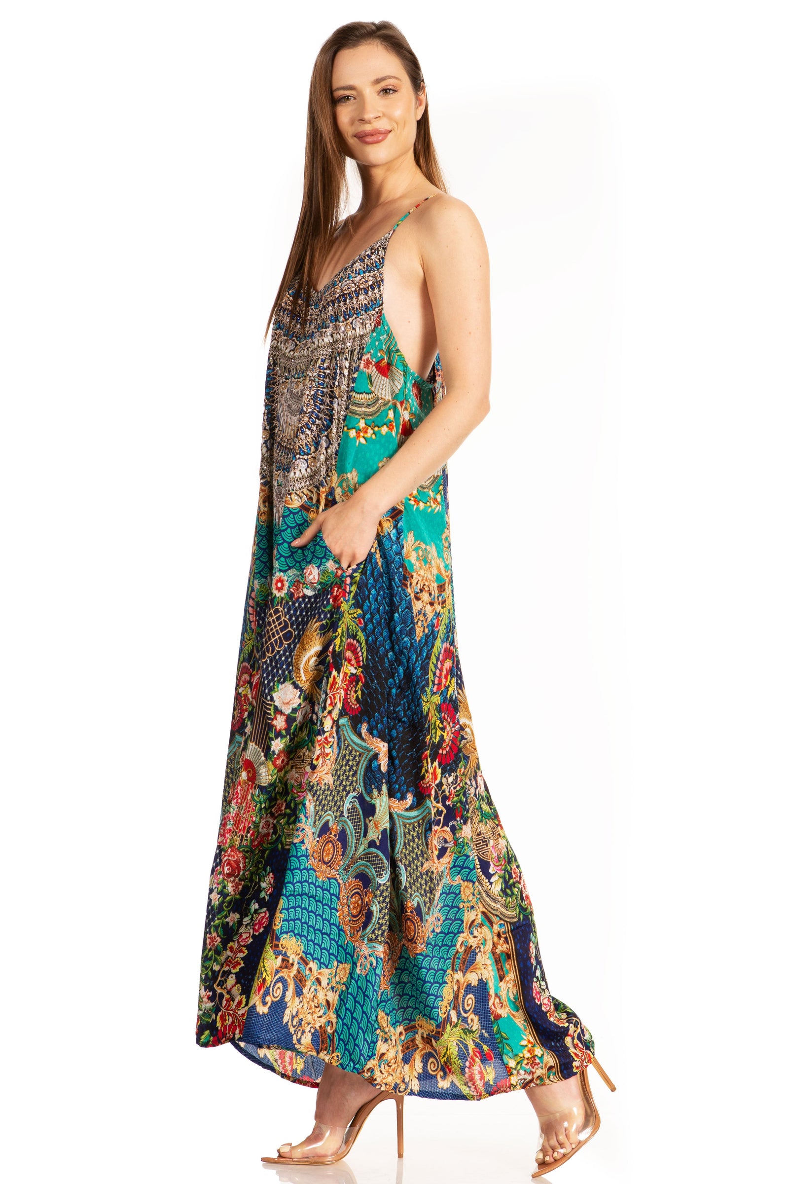 Vestido largo informal de verano con cuello en V y tirantes finos para mujer de Sakkas Sofia