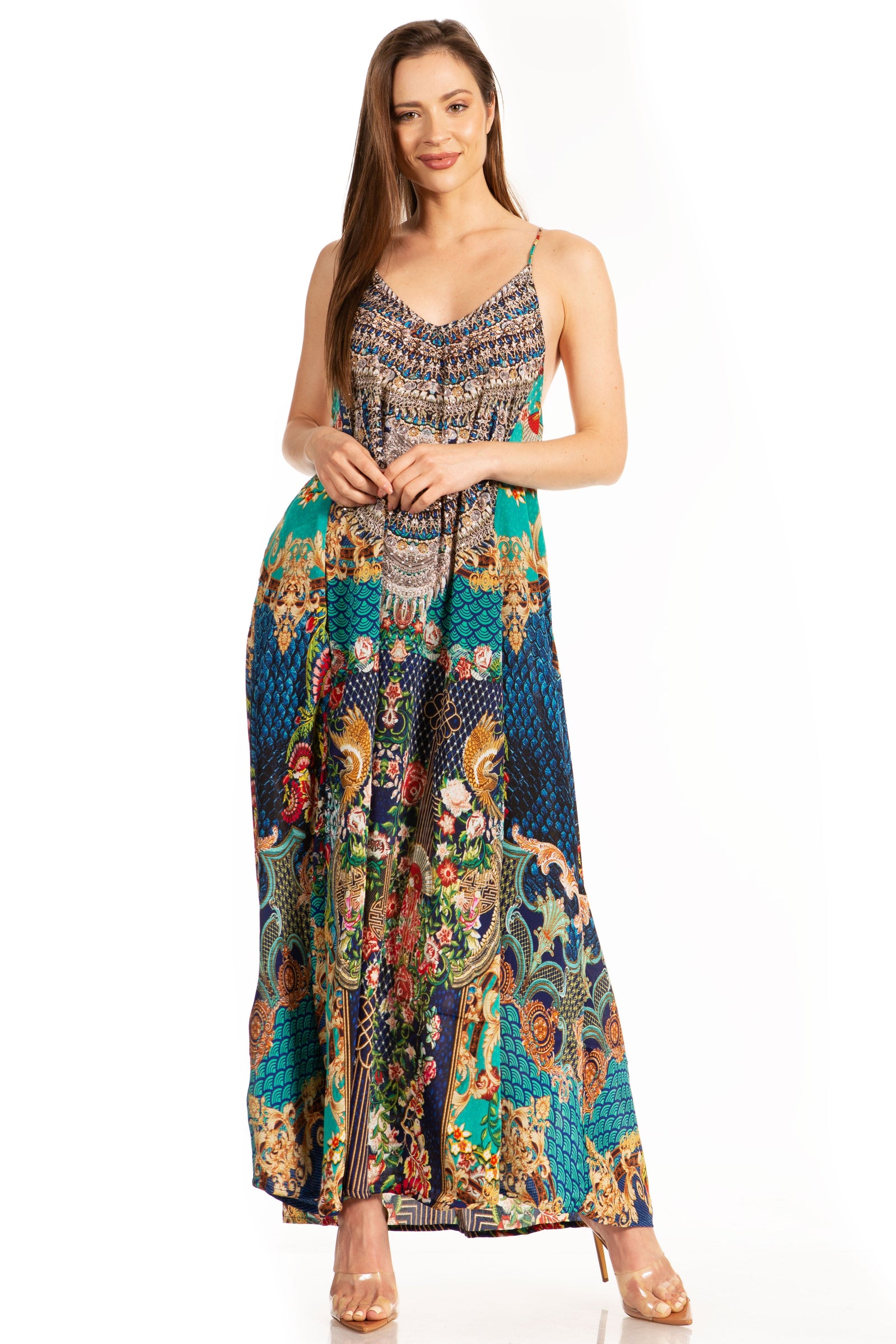 Vestido largo informal de verano con cuello en V y tirantes finos para mujer de Sakkas Sofia