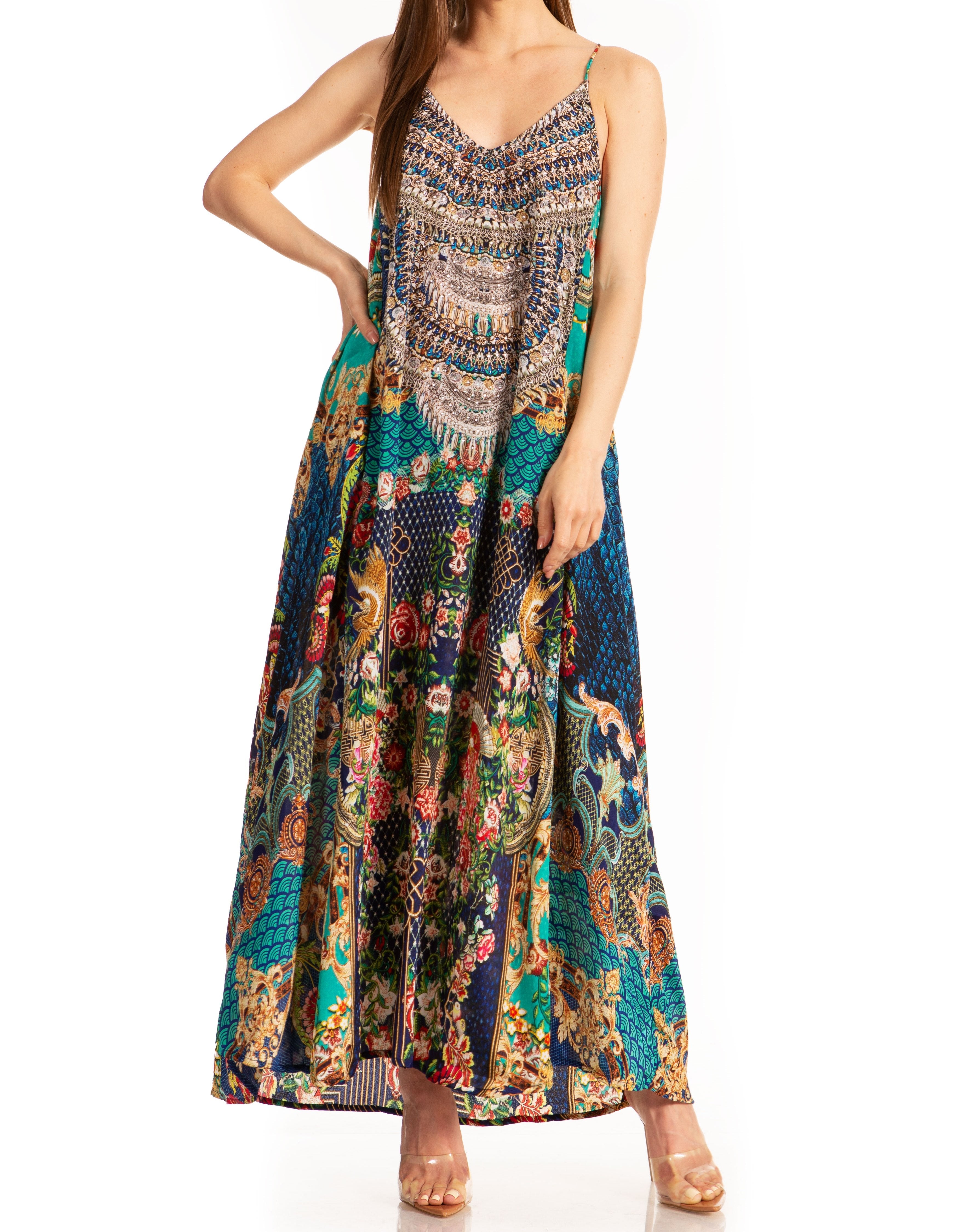 Vestido largo informal de verano con cuello en V y tirantes finos para mujer de Sakkas Sofia