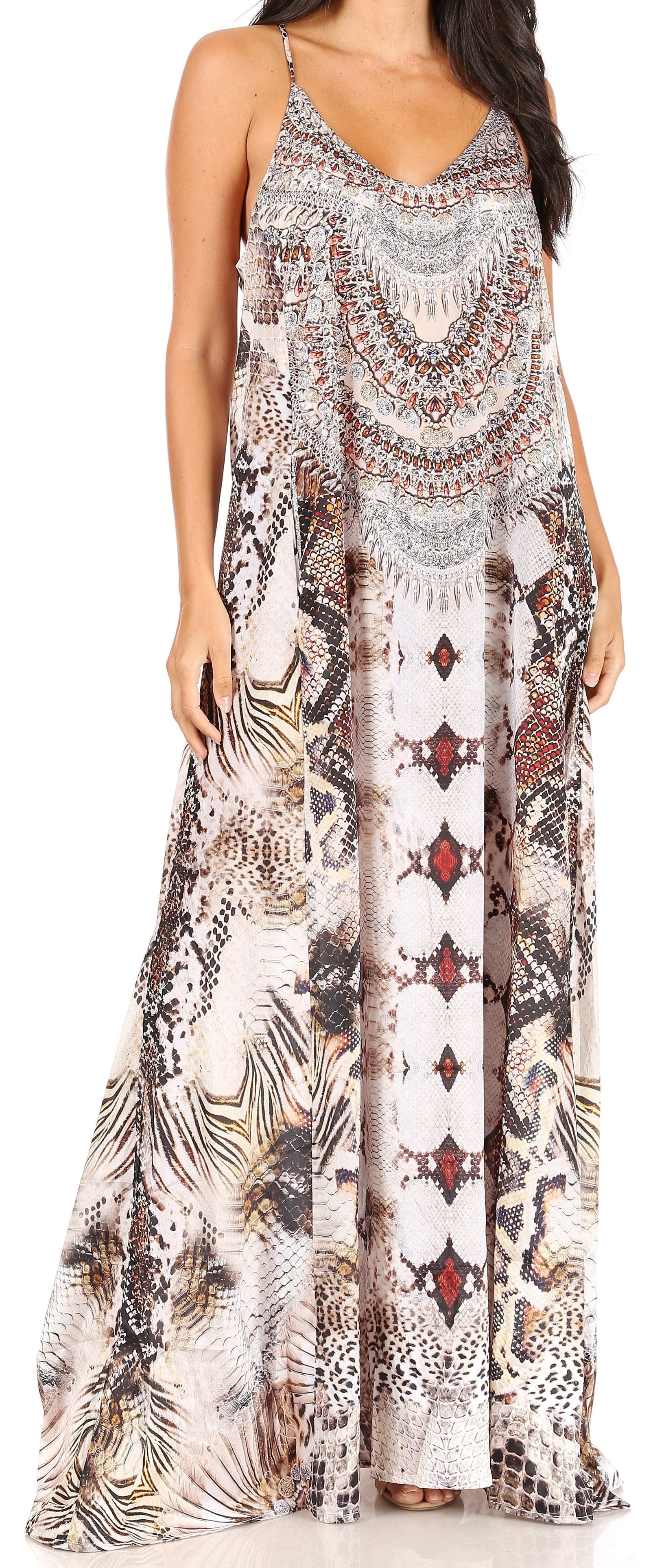 Vestido largo informal de verano con cuello en V y tirantes finos para mujer de Sakkas Sofia