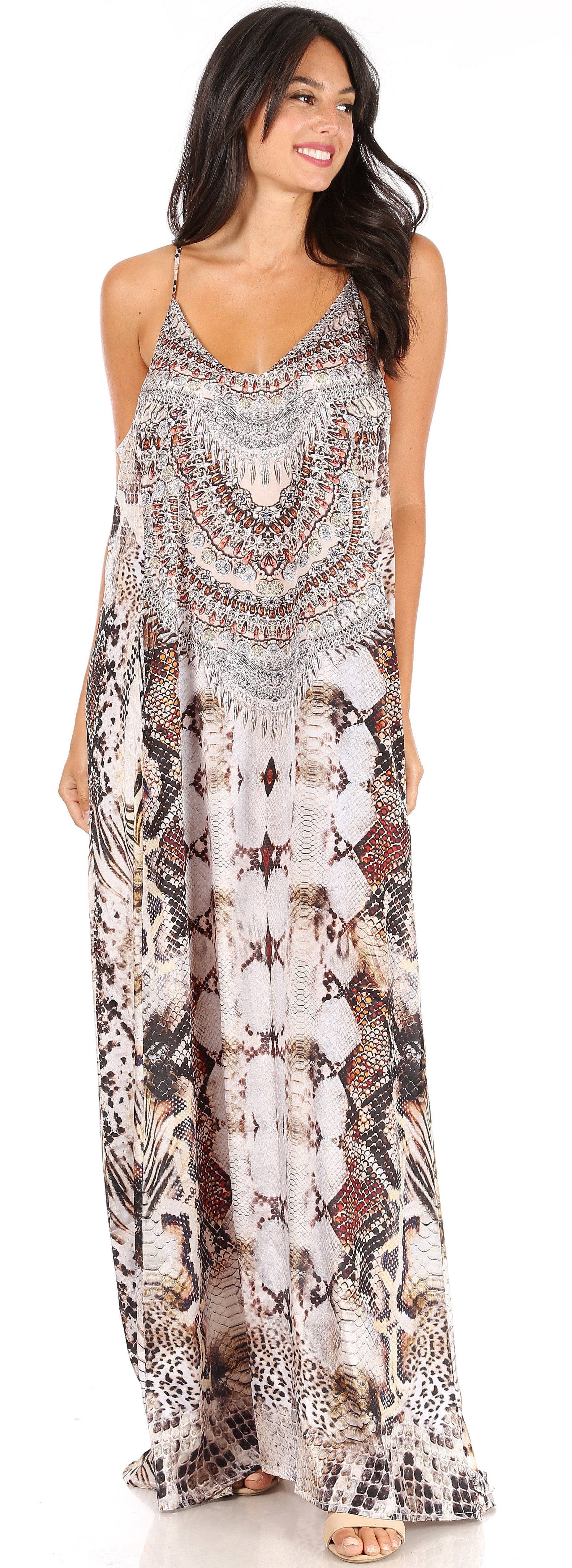 Vestido largo informal de verano con cuello en V y tirantes finos para mujer de Sakkas Sofia